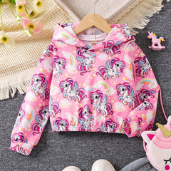 Girls Unicorn Full Print Hoodie Cropped Sweatshirt Pullover