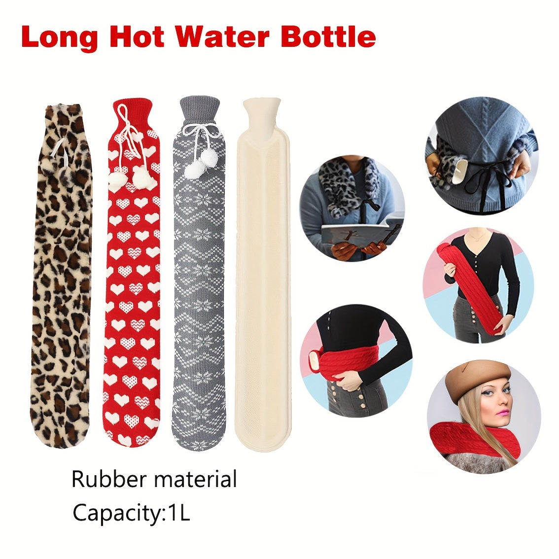 Rubber Hot Water Bottle 1.0L Winter Hand Warmer Christmas Gift