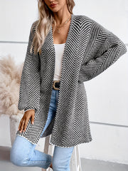 Women's Herringbone Print Open Front Cardigan