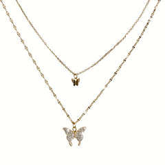 Zircon Butterfly Layered Necklace Statement Jewelry