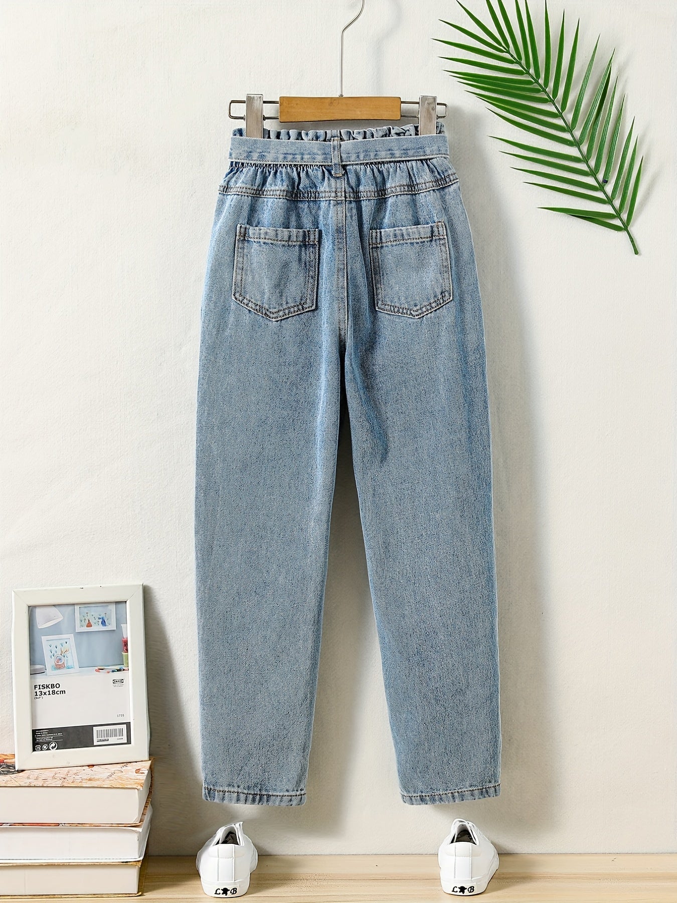 Girls Elastic Waist Denim Trousers Kids Street Daily Spring Fall Clothes