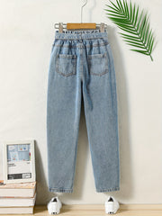 Girls Elastic Waist Denim Trousers Kids Street Daily Spring Fall Clothes