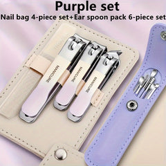 10pcs Nail Clipper & Ear Spoon Set Stainless Steel Nail Trimming Tools