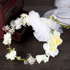 Flower Leaf Bridal Headband Tiara Veil For Women Bride Wedding