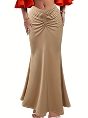 Ruched Bodycon Skirt Elastic Waist Spring Summer Women's Clothing