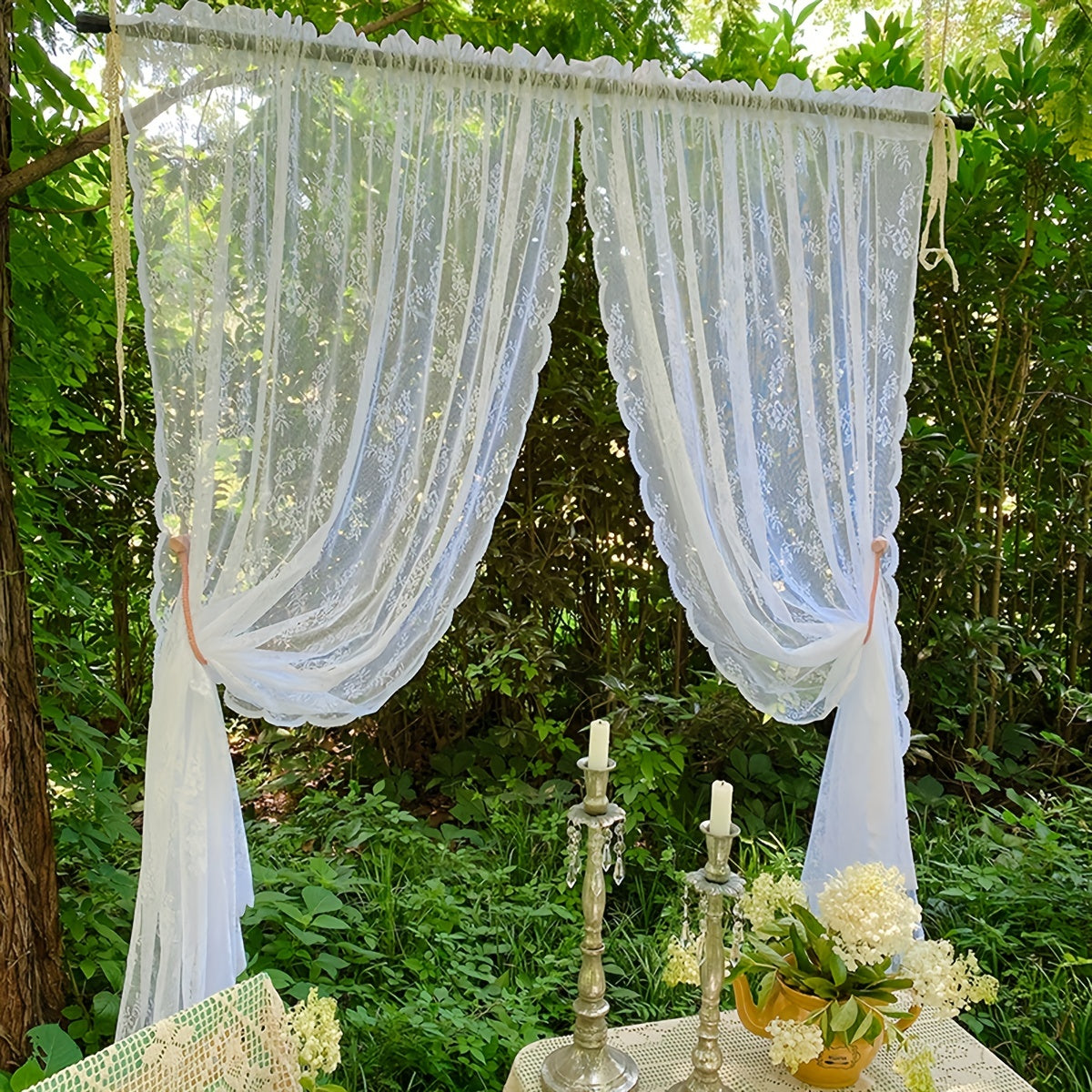 Sweet Sheer Lace Flower Curtain Rod Pocket Living Room Bedroom Decor