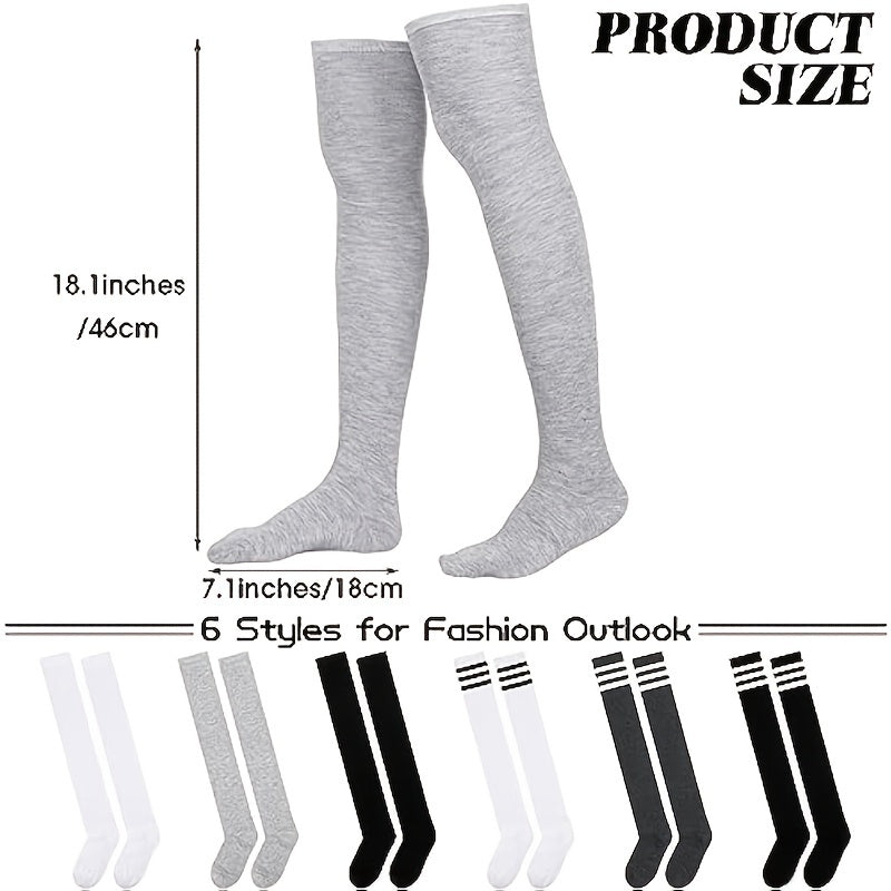 6 Pairs Knee High Socks Thigh High Over Knee Stockings Mixed Colors