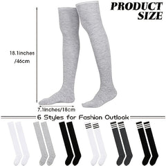 6 Pairs Knee High Socks Thigh High Over Knee Stockings Mixed Colors