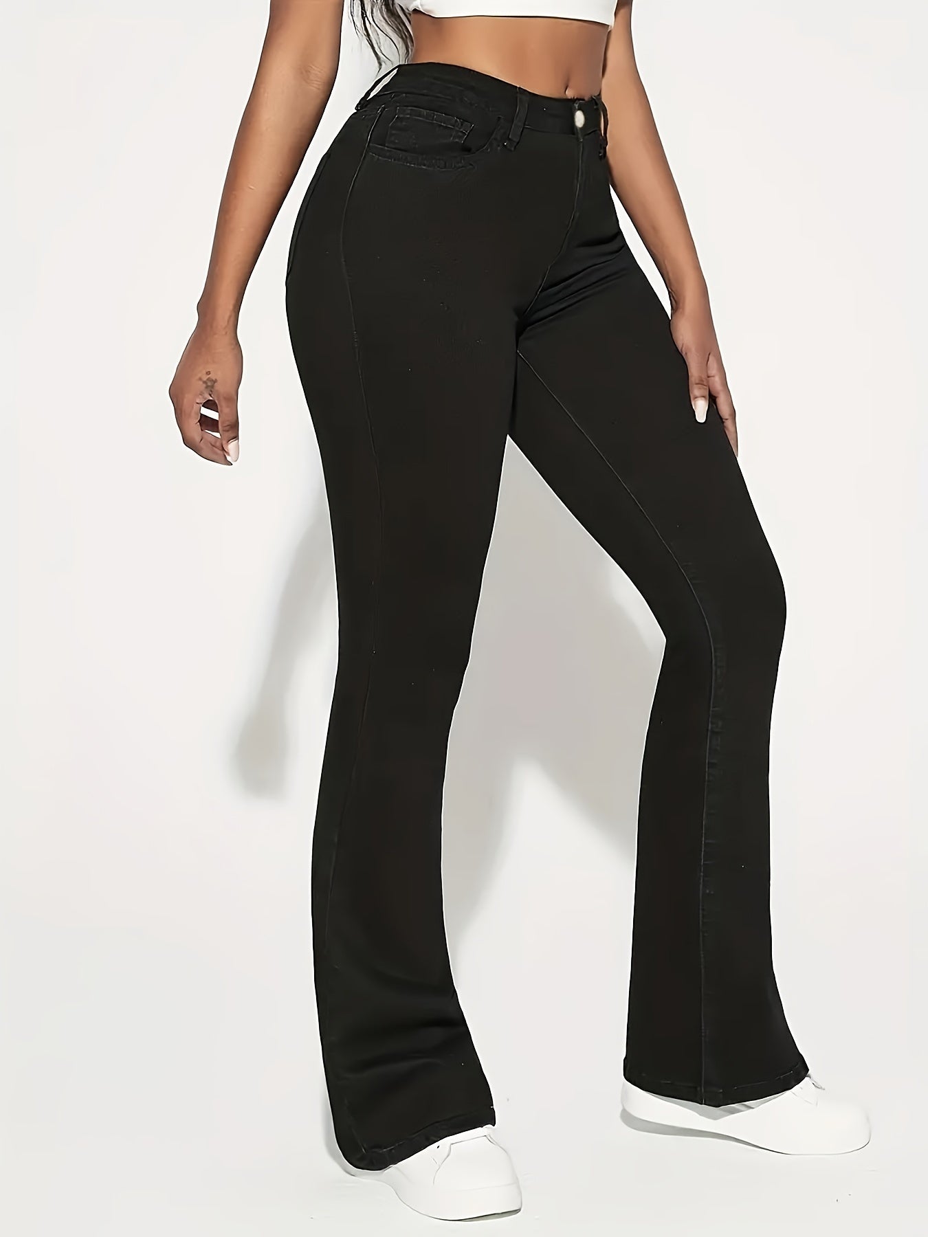 Solid High Stretch Flared Leg Jeans