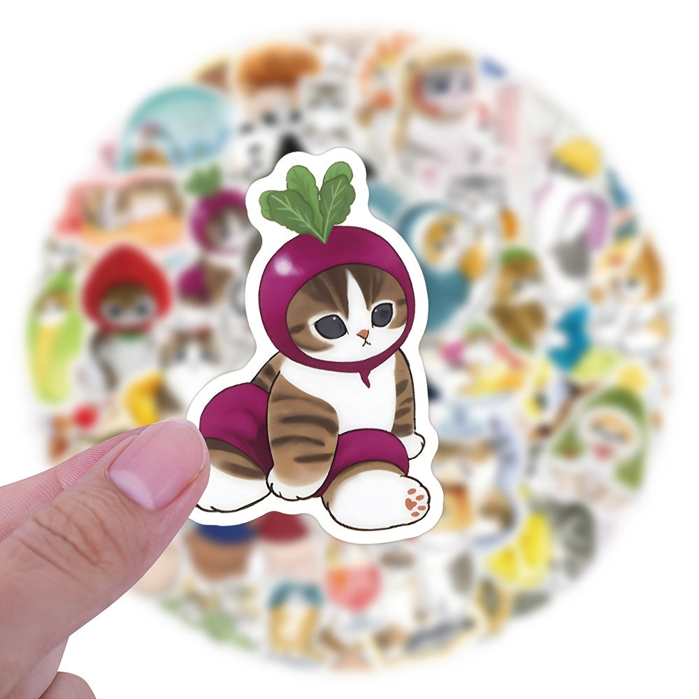 57pcs Cat Stickers Vinyl Kitten Decals for Water Bottles Mixed Colors