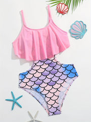 Girls Mermaid Shorts Ruffled Cami Top Swimsuit