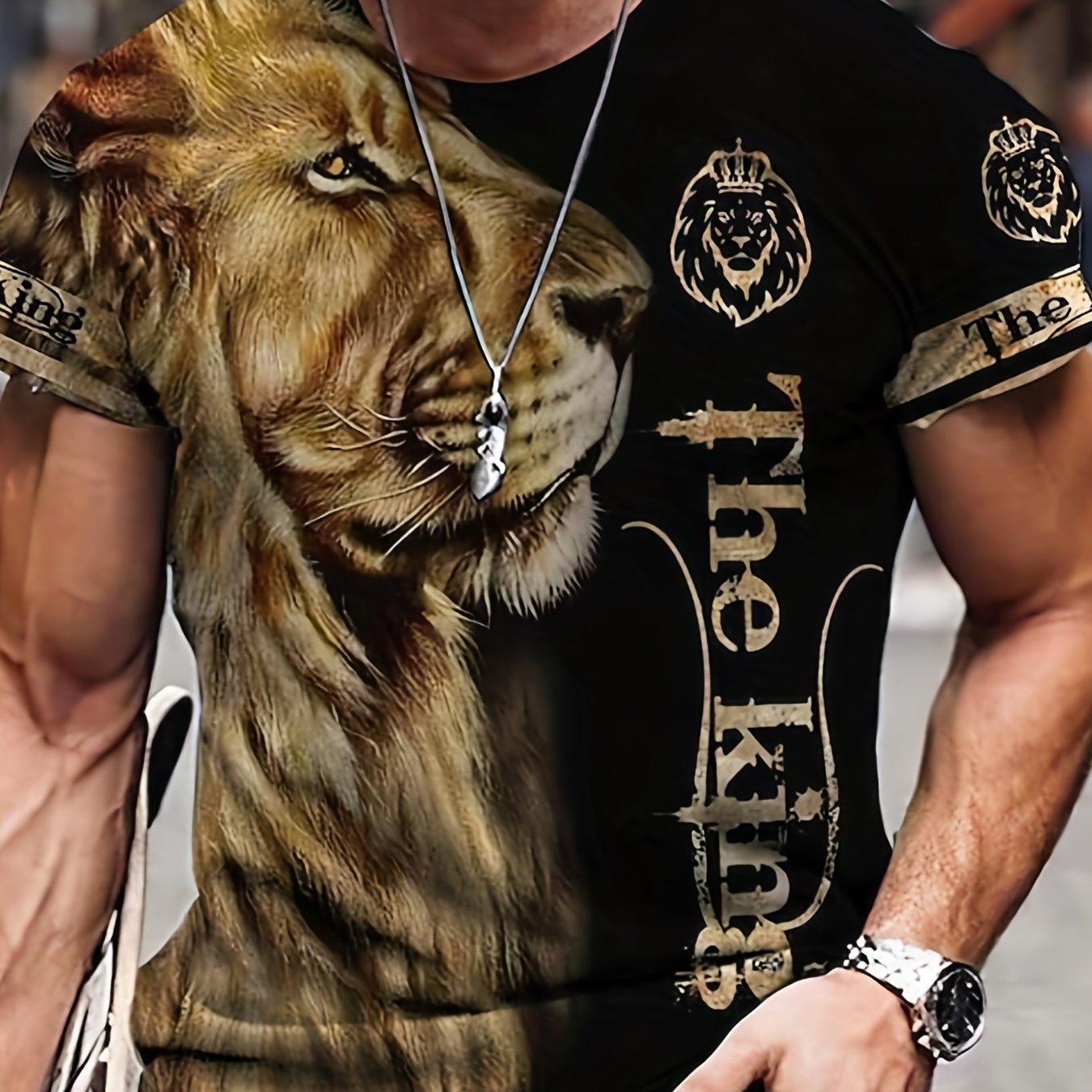 Men's Lion Graphic T-Shirt 3D Print Crew Neck Tee for Summer Outdoor Activities