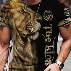 Men's Lion Graphic T-Shirt 3D Print Crew Neck Tee for Summer Outdoor Activities