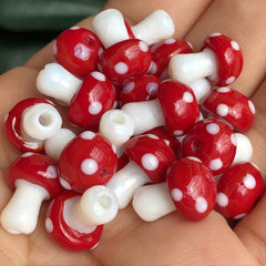 10pcs Red Mushroom Lampwork Glass Loose Beads For DIY Crafts Jewelry Making
