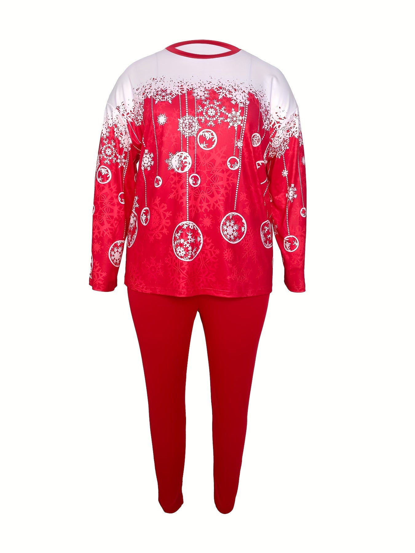 Women's Plus Bell & Snowflake Print Top & Pants Set