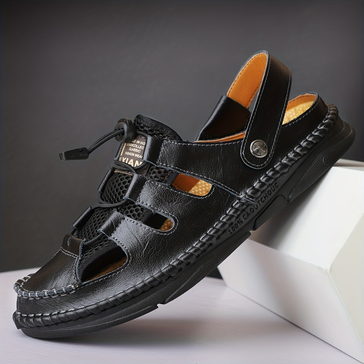 Men's Casual Stitch Closed Toe Slip On Sandals Anti-skid Rubber Sole