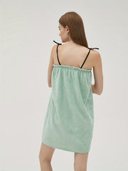 Strapless Ruffle Night Robe Sleeveless Bow Tie Fuzzy Robe Women's Sleepwear