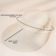 Faux Pearl Flower Decor Visor Hat Solid Ponytail Sun Hat UV Protection