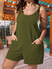 Solid Tie Straps Tank Romper With Pockets