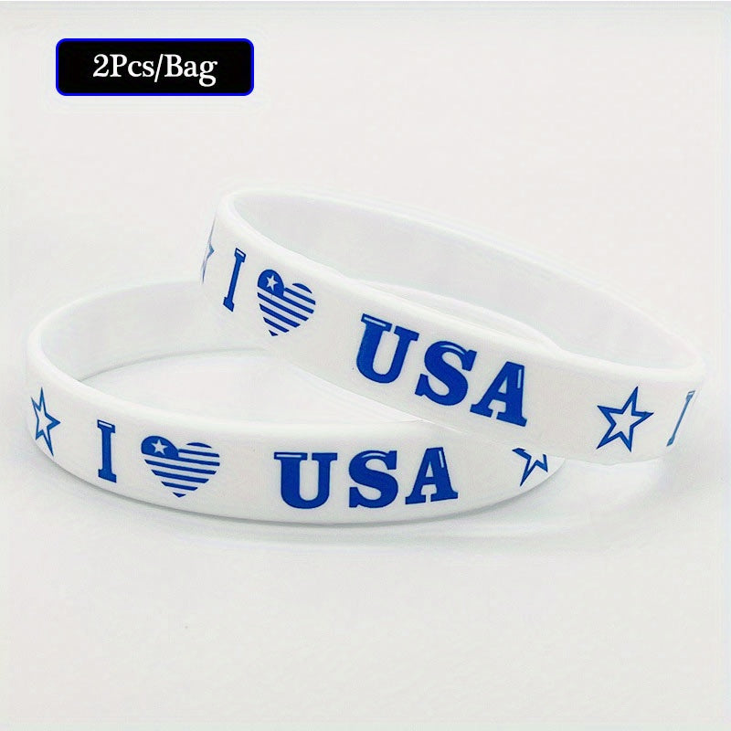 2Pcs Independence Flag Silicone Wristbands Elastic Bands