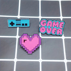 Girl's Game Over Video Game Heart Shape Letter Alloy Brooch