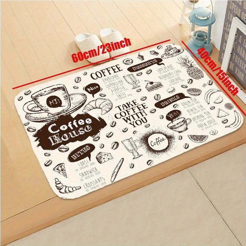 Absorbent Non Slip Coffee Pattern Kitchen Rugs Vintage Stain Resistant
