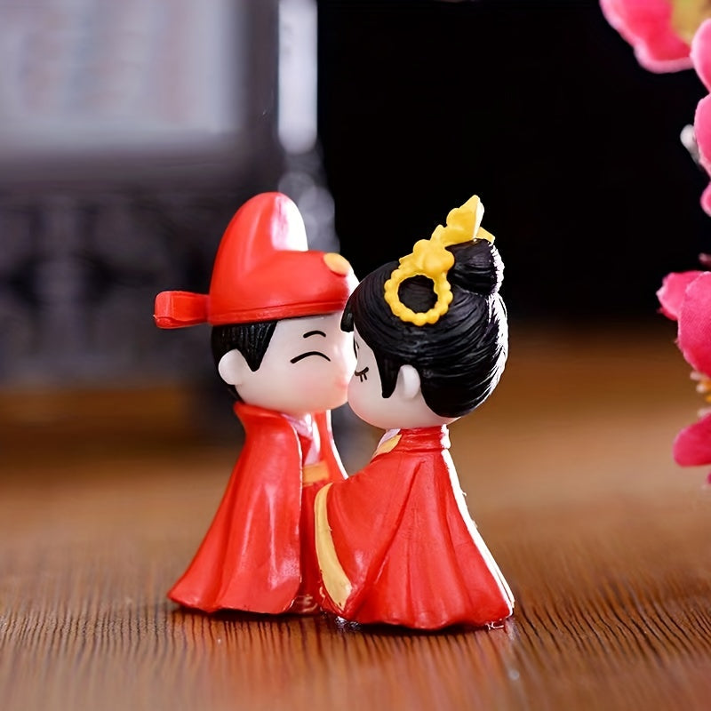 2pcs Chinese Couple Statue Figures Ornament DIY Bonsai Wedding Decor