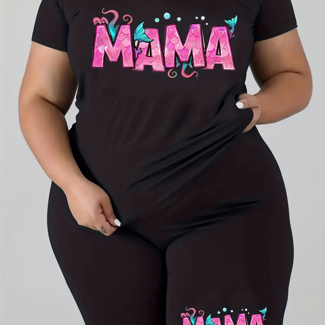 Casual Letter Print Tee & Biker Shorts Set