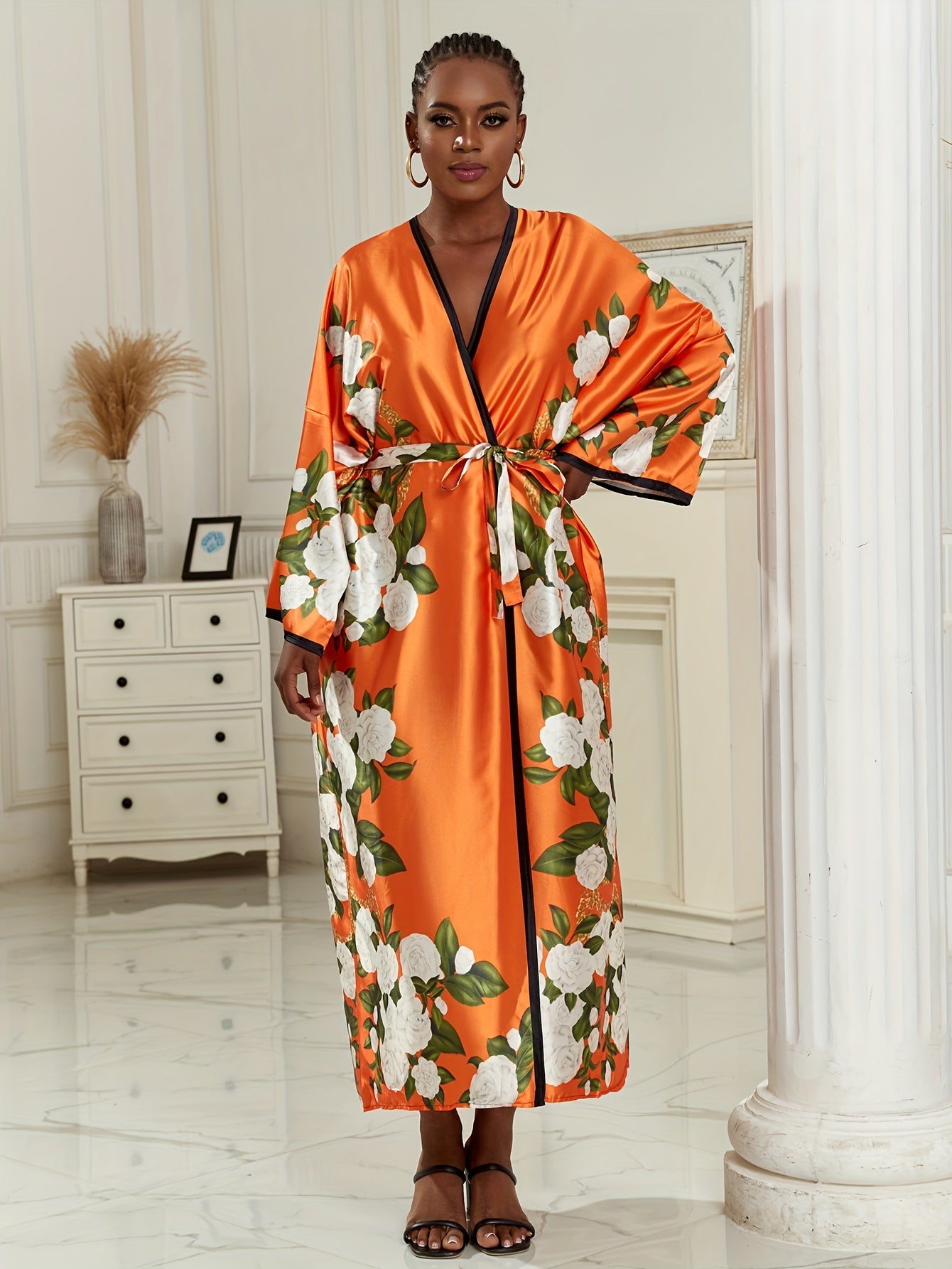 Women's Plus Size Floral Print Kimono Cover Up