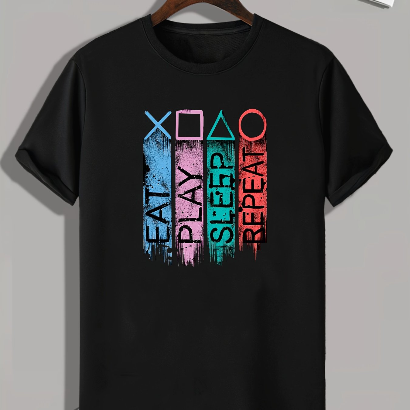 Geometry and Letters Print Men's Graphic Tee for Summer
