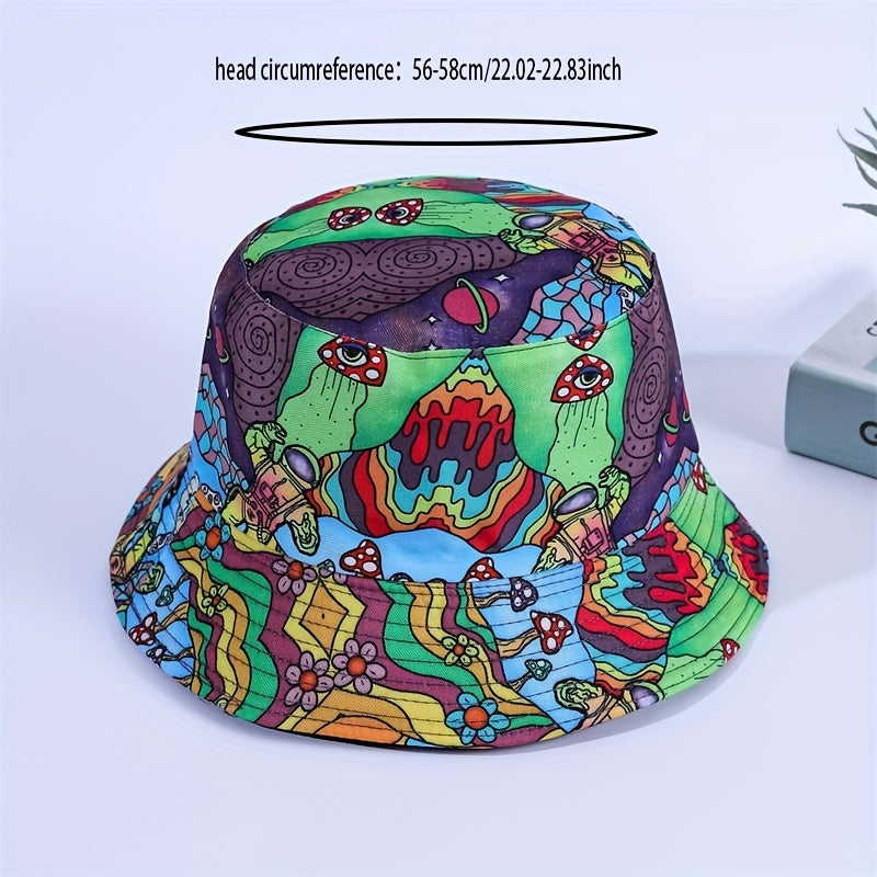 Unisex Green Sunshade Bucket Hat With Graffiti