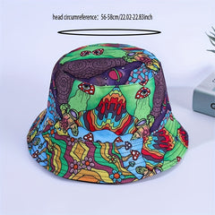 Unisex Green Sunshade Bucket Hat With Graffiti