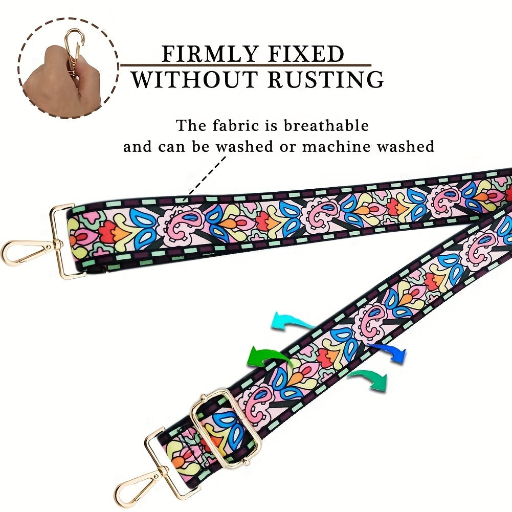Retro Flower Pattern Bag Strap Replacement Wide Shoulder Bag Strap
