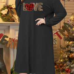 Plaid Heart & Leopard Letter Print Sleep Dress
