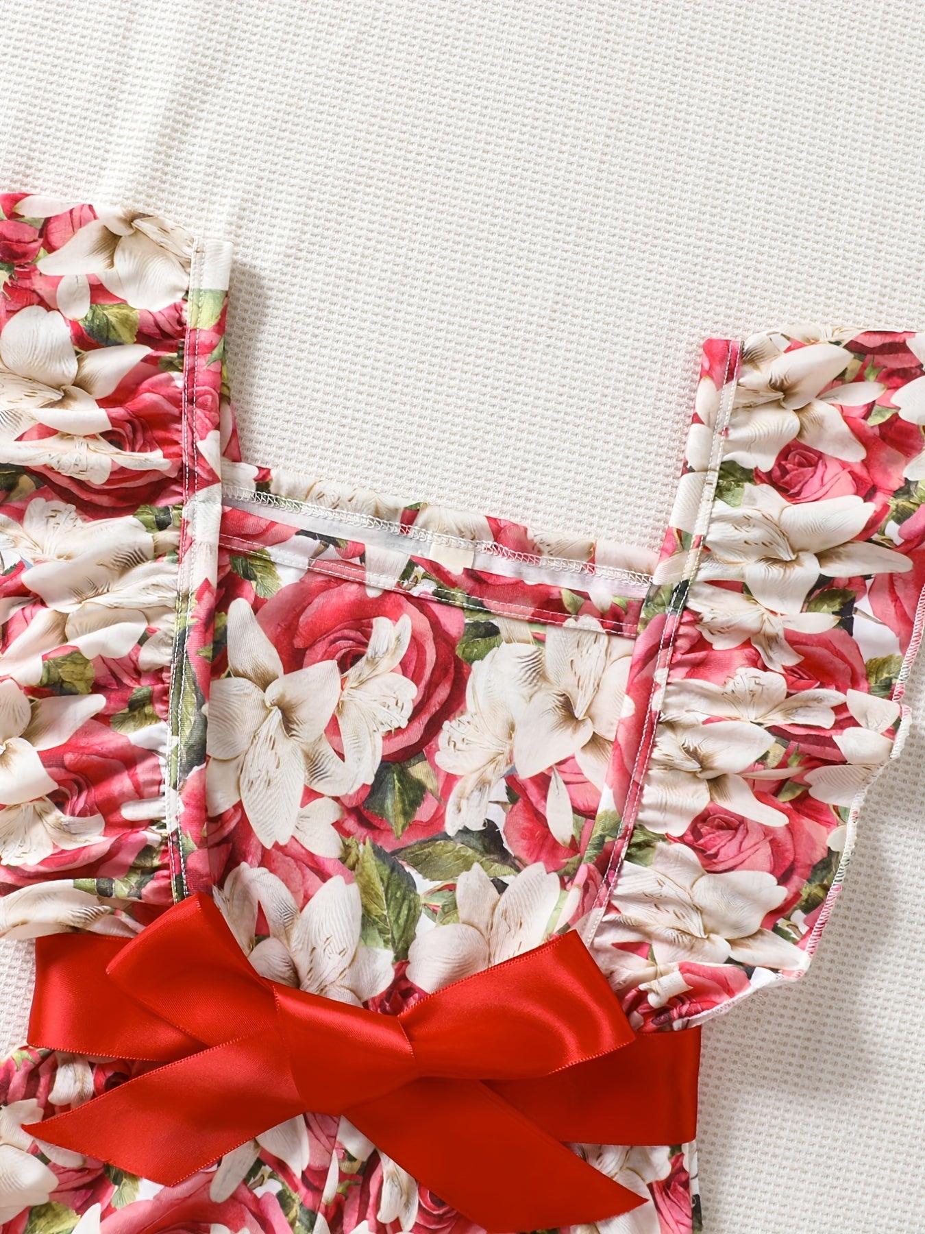 Girls Bow Floral Print Ruffle Sleeve Rompers