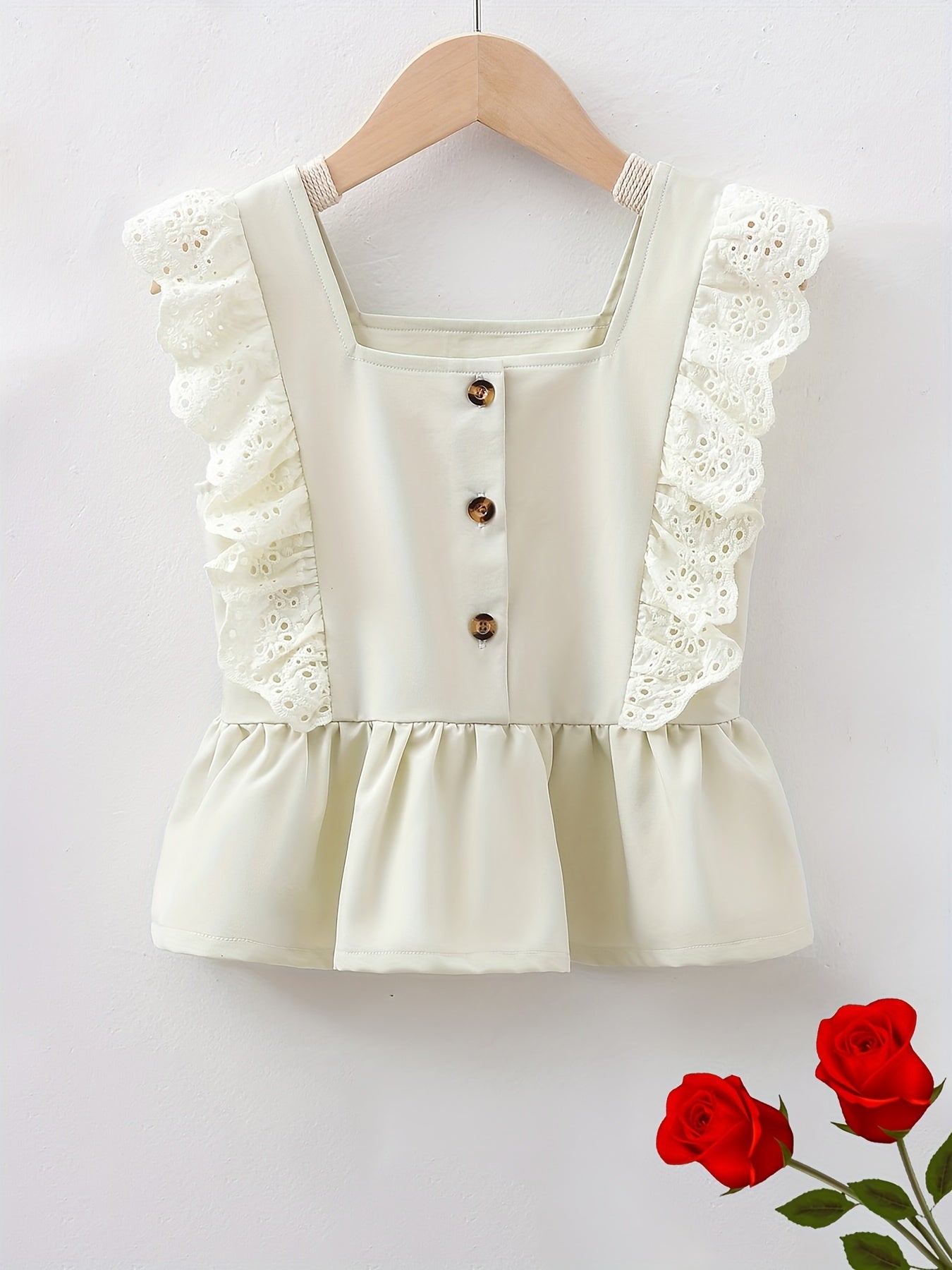 Toddler Girls Eyelet Embroidery Button Peplum Blouse Top