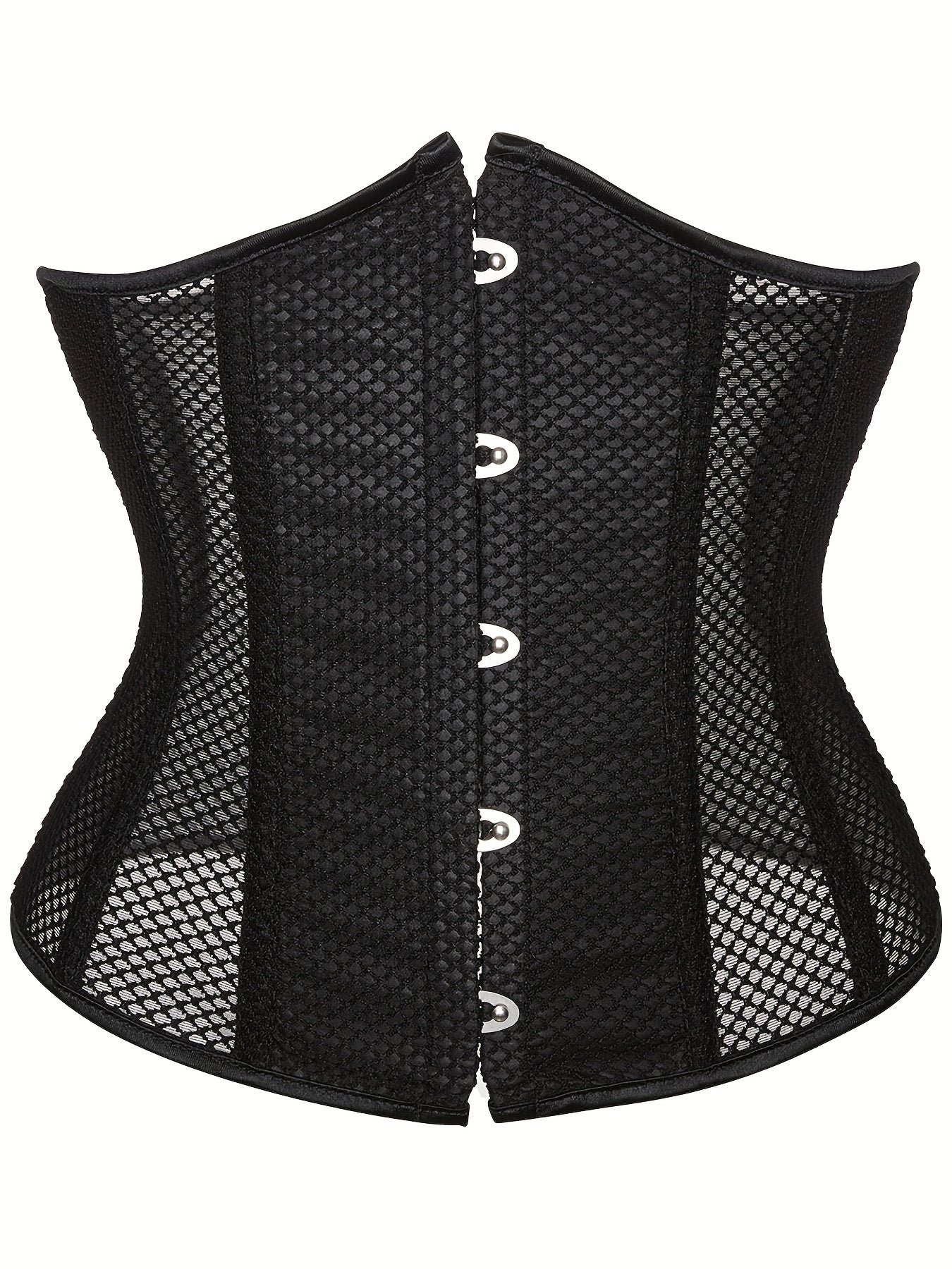 Corset Top Women's Plus Contrast Mesh Boned Lace Up Waist Belt