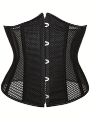 Corset Top Women's Plus Contrast Mesh Boned Lace Up Waist Belt