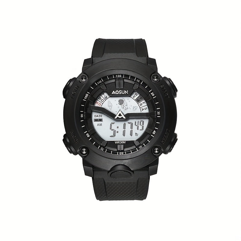 Round Electronic Sports Watch With Dual Display