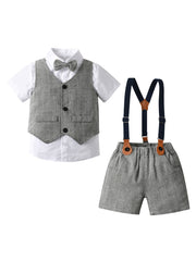 4pc Boys Formal Suits Short Sleeve Shirt Bowtie Shorts Suit Vest