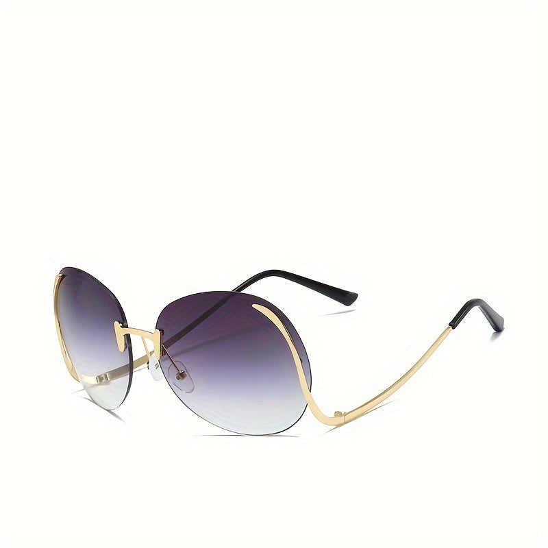 Oversized Rimless Sunglasses Round Gradient UV400 Sun Shades