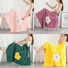 Coral Velvet Bath Skirt for Adults Quick Drying Bathrobe with Pocket