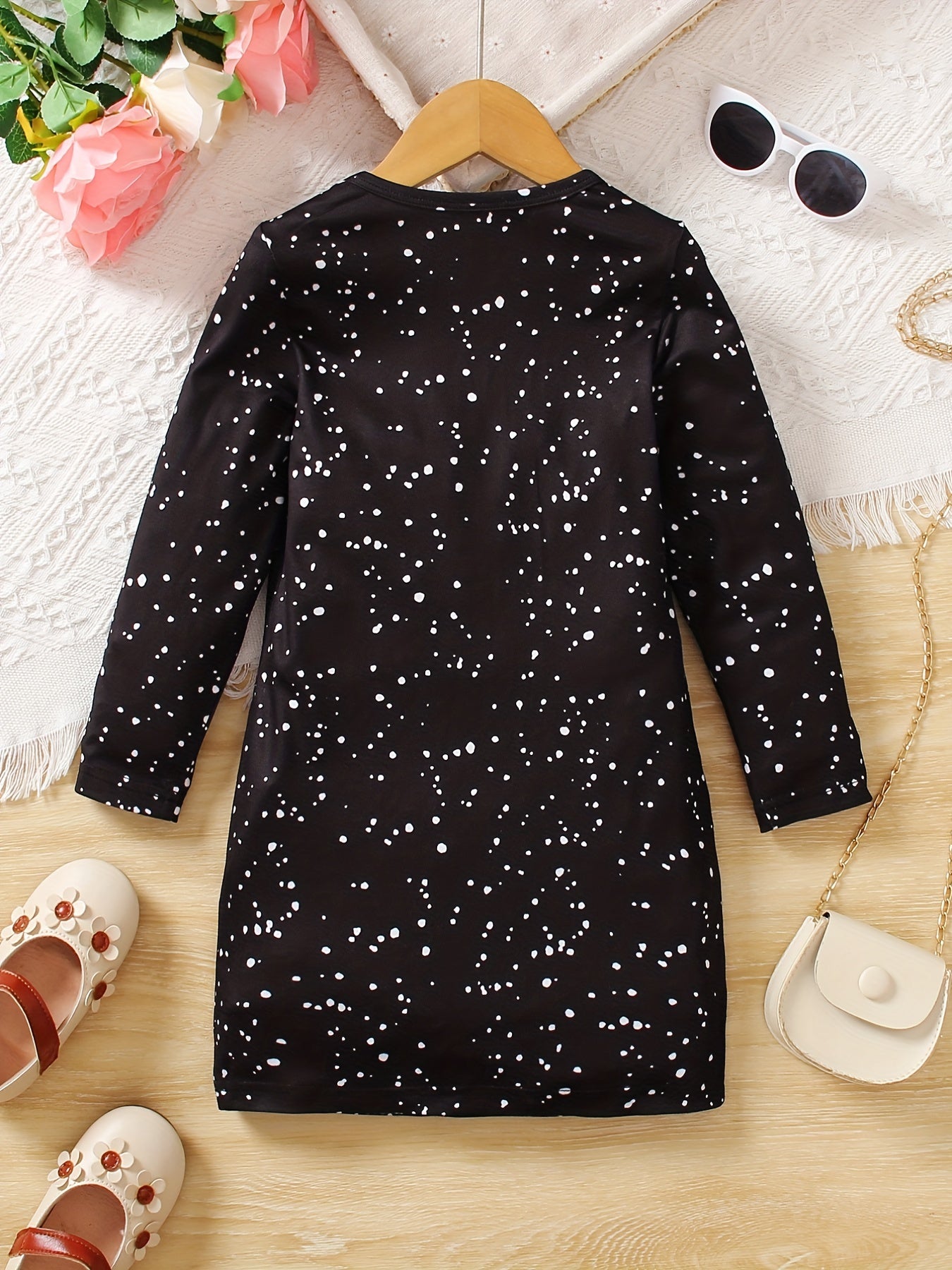 Stylish Cow Head Graphic Long Sleeve Dress For Girls