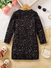 Stylish Cow Head Graphic Long Sleeve Dress For Girls