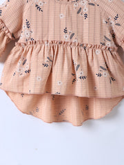 Girls Floral Print Peplum Blouse Flared Sleeve Holiday Outfit