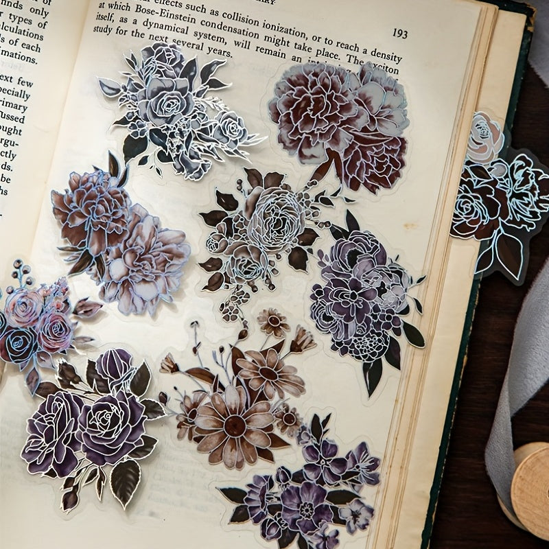 20PCS Flower & Dream Song Dark Flower Laser Silver PET Stickers