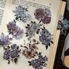 20PCS Flower & Dream Song Dark Flower Laser Silver PET Stickers