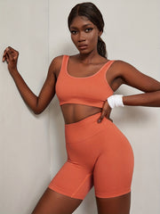 Women's Ribbed Sports Bra and Hip Lift Running Shorts Set