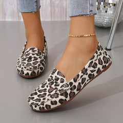 Leopard Print Loafers Slip On Flat Shoes for Women