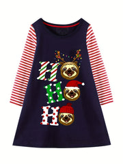 Christmas Cartoon Dress For Toddler Girls' Long Sleeve Playwear Dress